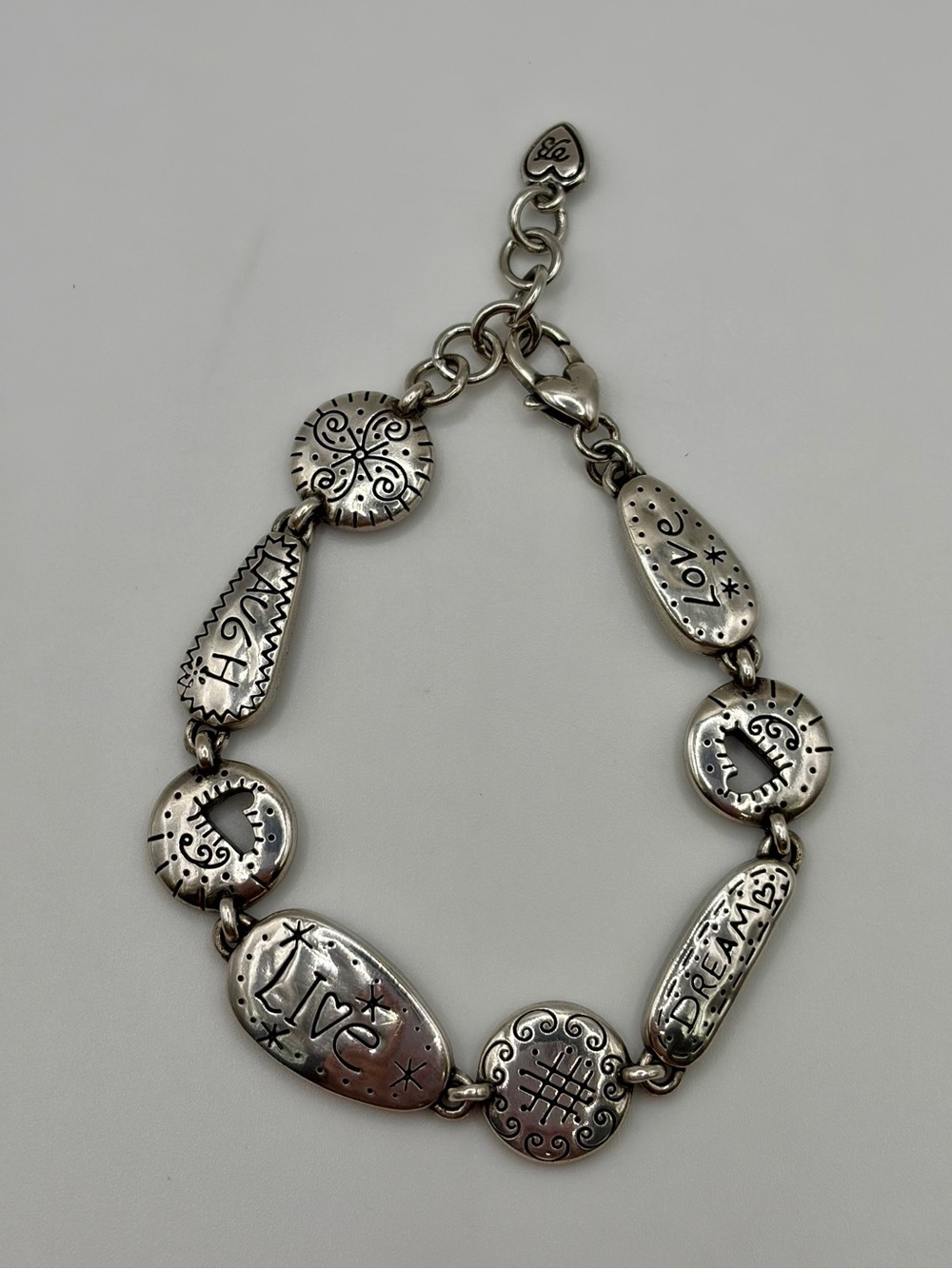 Brighton “Love Tags” Silver Retired Laugh Live Dream Heart Bracelet
